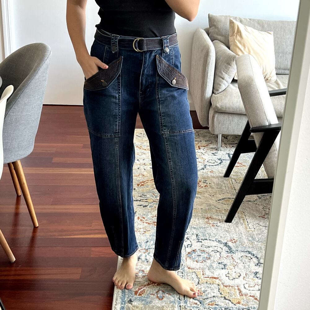 Ulla Johnson Waverly Jeans Size 6 Cotton Belted Dark Wash Blue Embroidered - Picture 2 of 14